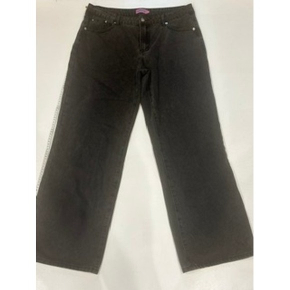 Edikted Denim - Edikted Wide Leg Jeans Charcoal Gray Denim Relaxed Fit XL